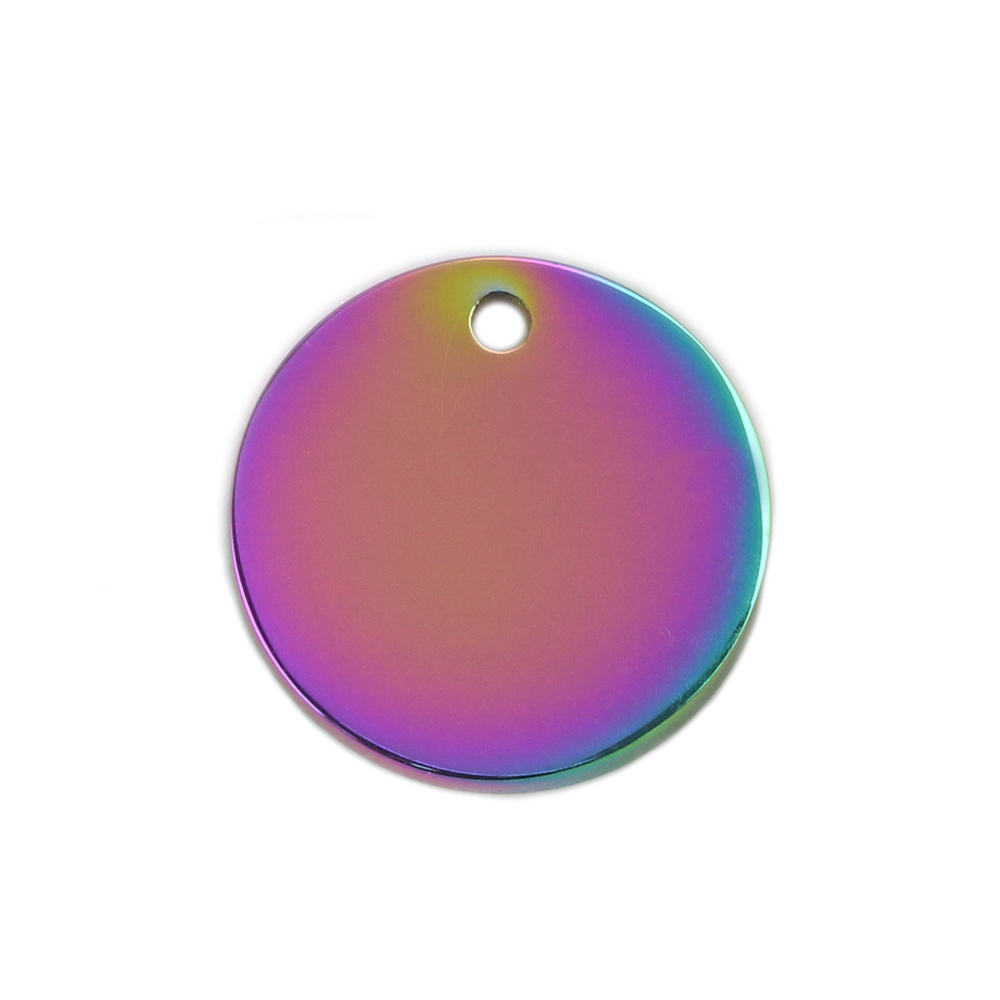 Metal Stamping Blanks Stainless Steel, Rainbow Color Round, Disc, Circle with Hole, 15mm (.59"), Pack of 5